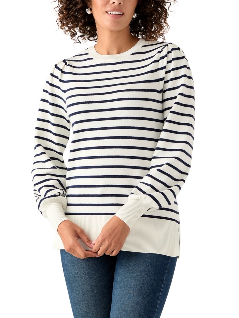 crown & ivy Navy and White Striped Sweater